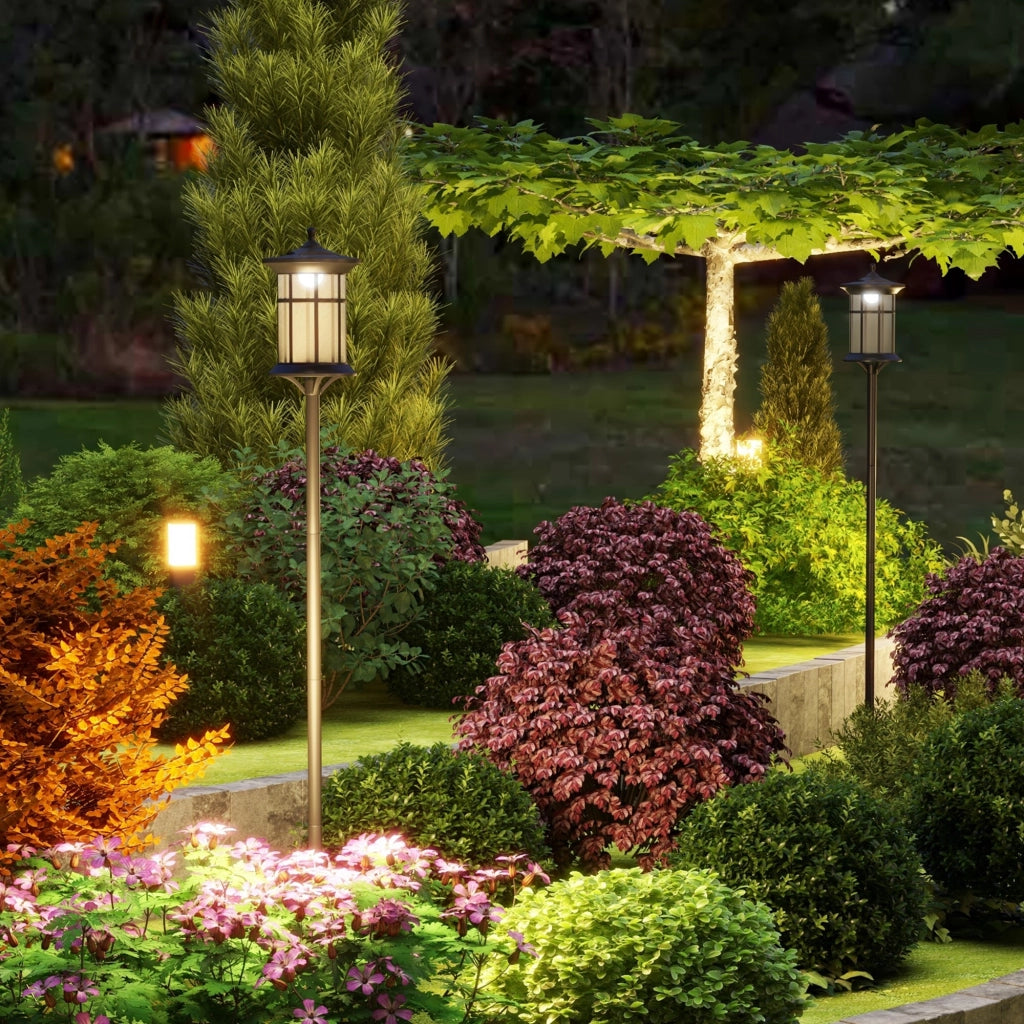 Set 2 Lampioni Solari da Giardino ¨C zephmum ¨C Acciaio Inox e ABS, Nero, 23.5x23.5x184 cm