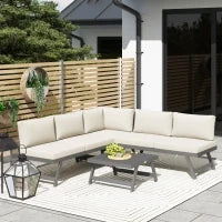 Set da giardino d'angolo e convertibile 4 pezzi con 2 divani, 1 poltrona ad angolo e 1 tavolino basso