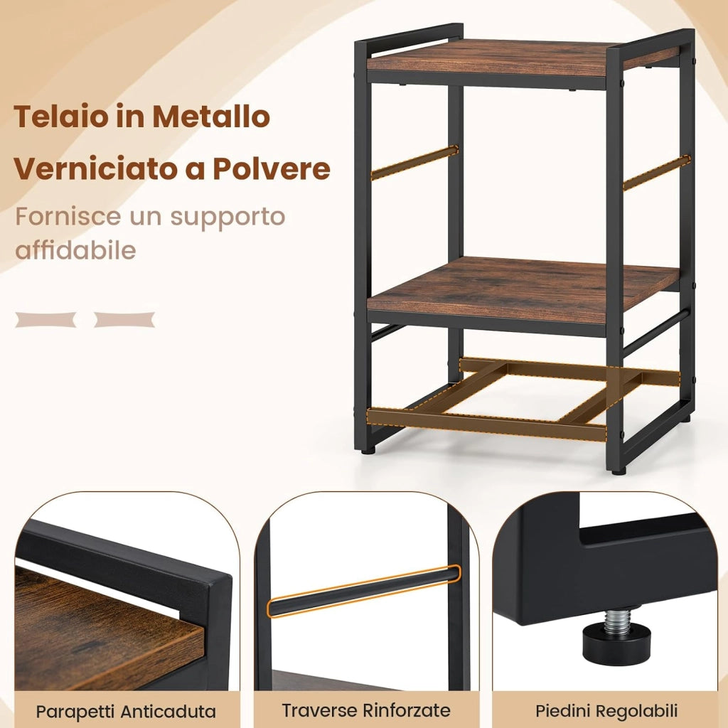 Tavolino da Salotto in Legno e Metallo, Tavolino Quadrato da Divano con Mensola Aperta e Cassetto in Tessuto, Tavolino da Caffè per Soggiorno e Camera da Letto,40 x 40 x 60,5 cm