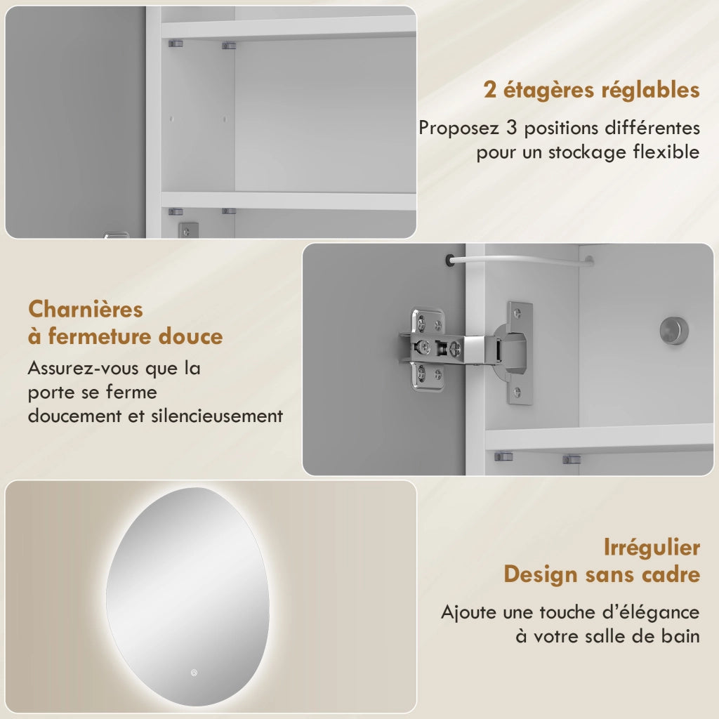 Armadietto bagno con specchio LED ¨C zephmum ¨C bianco 50x14x70cm