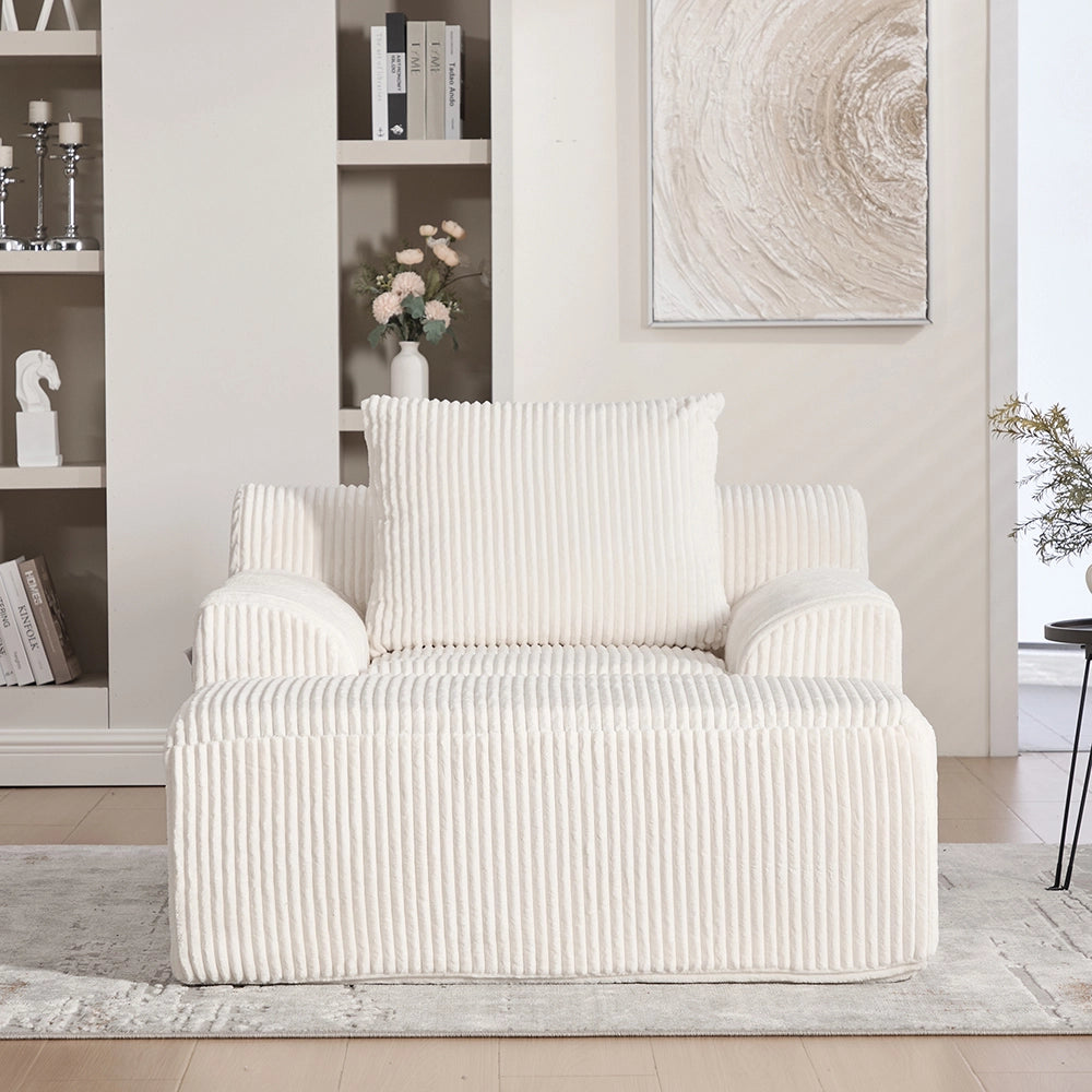 Poltrona oversize - Xylo - Velluto costato con tasche laterali, pouf e nessun assemblaggio