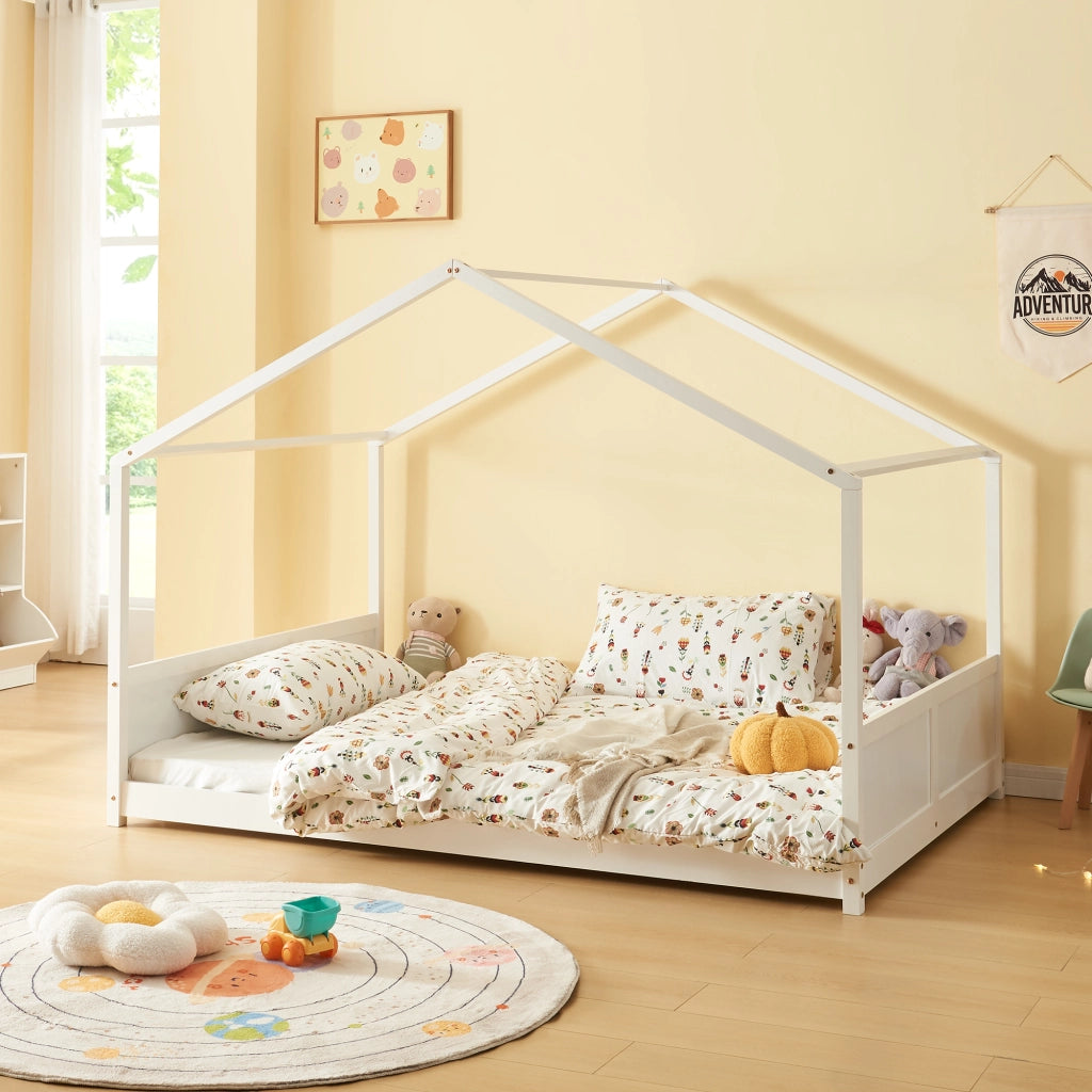 Letto per Cameretta Simo a Forma di Casetta 120 x 200 cm - Bianco [en.casa]