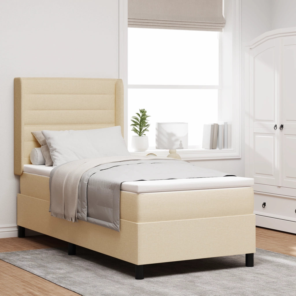 Letto Box Spring con Materasso Crema 90x200 cm Tessuto