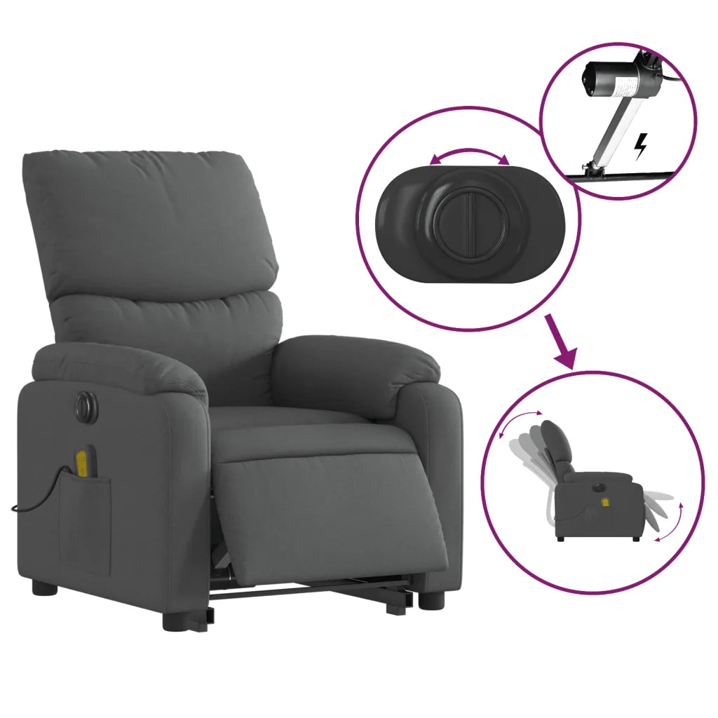 Poltrona Alzapersona Massaggi Elettrica Grigio Scuro Tessuto 3204861