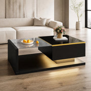 Tavolino da salotto 90x50 cm in nero lucido con piano in vetro temperato e LED a 16 colori