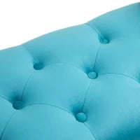 Panca Fondoletto in Stile Vintage, Struttura in Legno e Seduta Imbottita Stile Chesterfield, Azzurra 117 x 40 x 58cm