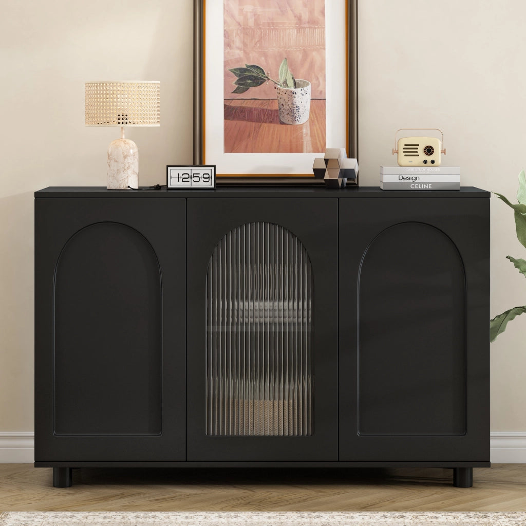 Credenza a U con Porta in Vetro ¨C MINIMAL ¨C Nero, Design Rebound