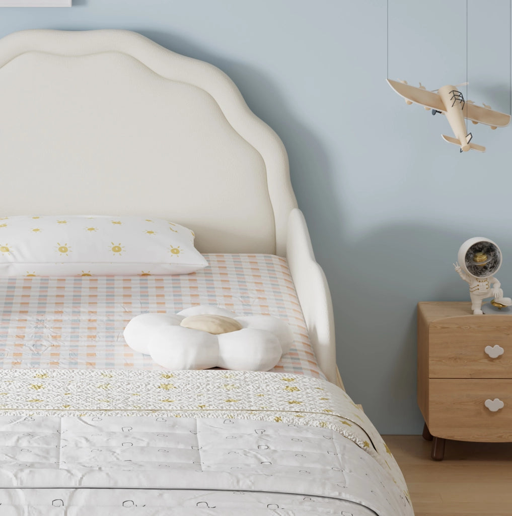 Letto singolo imbottito per bambini 90x200 cm beige