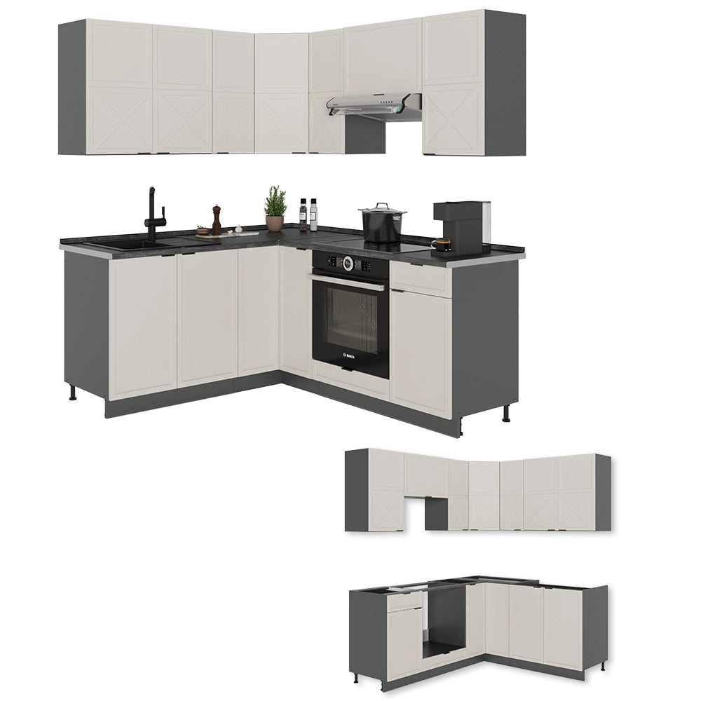 Vicco Cucina angolare completa Grigio/beige/antracite 160 x 190 cm , PL Marmo