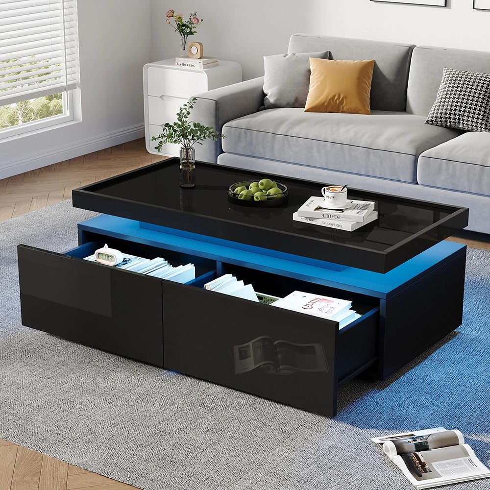 Tavolino moderno - Xylo - 95x45cm LED 2 cassetti nero