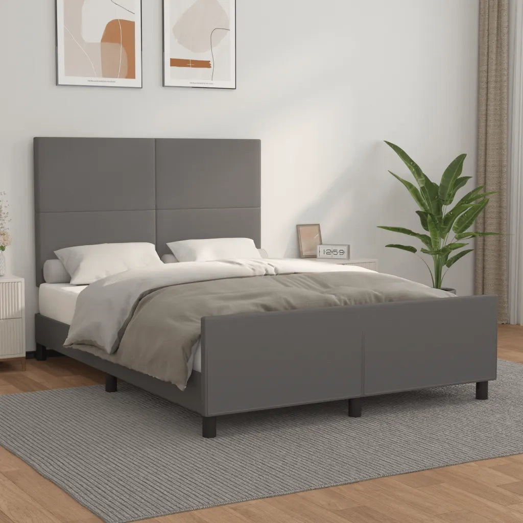 Letto matrimoniale | Letto per adulti | Giroletto con Testiera Grigio 140x200 cm in Similpelle