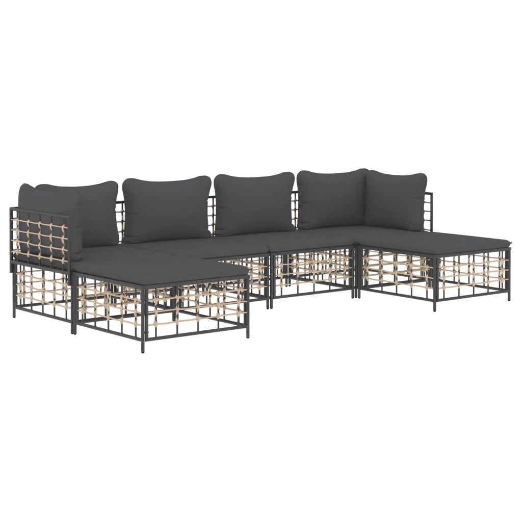 Set Divani da Giardino 6 pz con Cuscini Antracite in Polyrattan 3186779