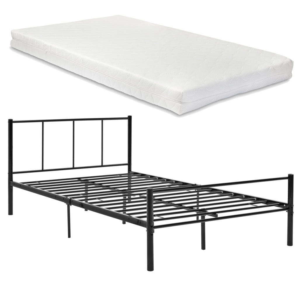 Letto 1 Piazza e Mezza Laos con Materasso 120x200 cm Letto in Acciaio con Testiera e Pediera - Nero [en.casa]