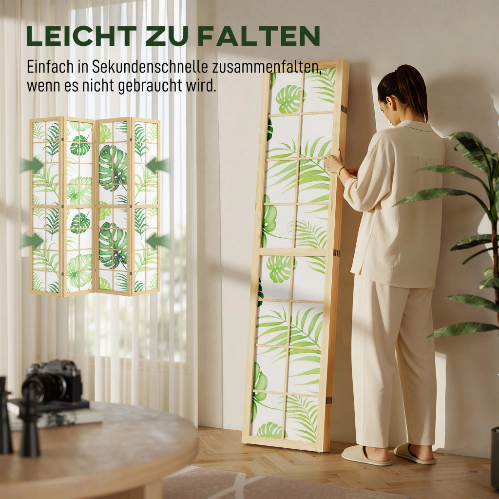 Paravento pieghevole in legno con motivo tropicale ¨C zephmum ¨C Verde 180x150 cm