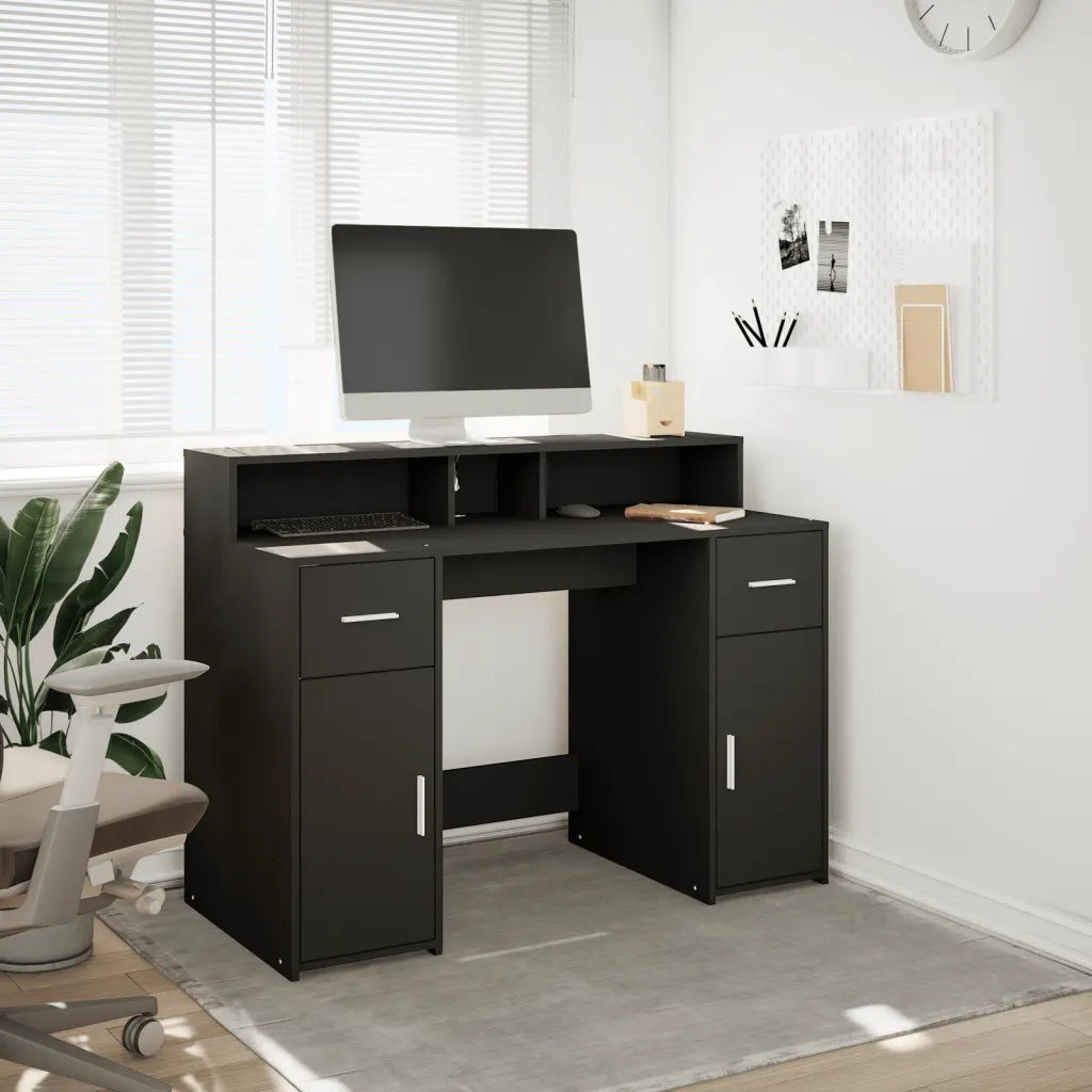 Scrivania | Tavolo da Ufficio con Luci LED Nera 120x55x91 cm in Legno Multistrato