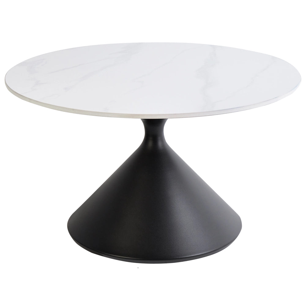 Tavolino da caffè Piano in pietra sinterizzata bianca Base in metallo nero ø 72 cm Aspetto naturale Design moderno Soggiorno