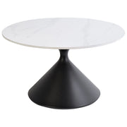Tavolino da caffè Piano in pietra sinterizzata bianca Base in metallo nero ø 72 cm Aspetto naturale Design moderno Soggiorno