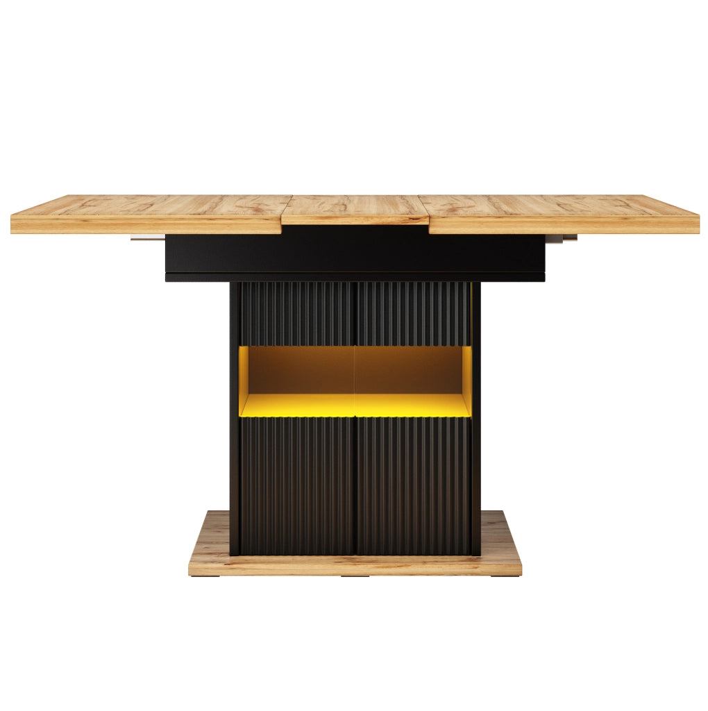 Tavolo allungabile con vano contenitore e illuminazione LED; 110/140x80x76 cm; MDF e metallo; nero