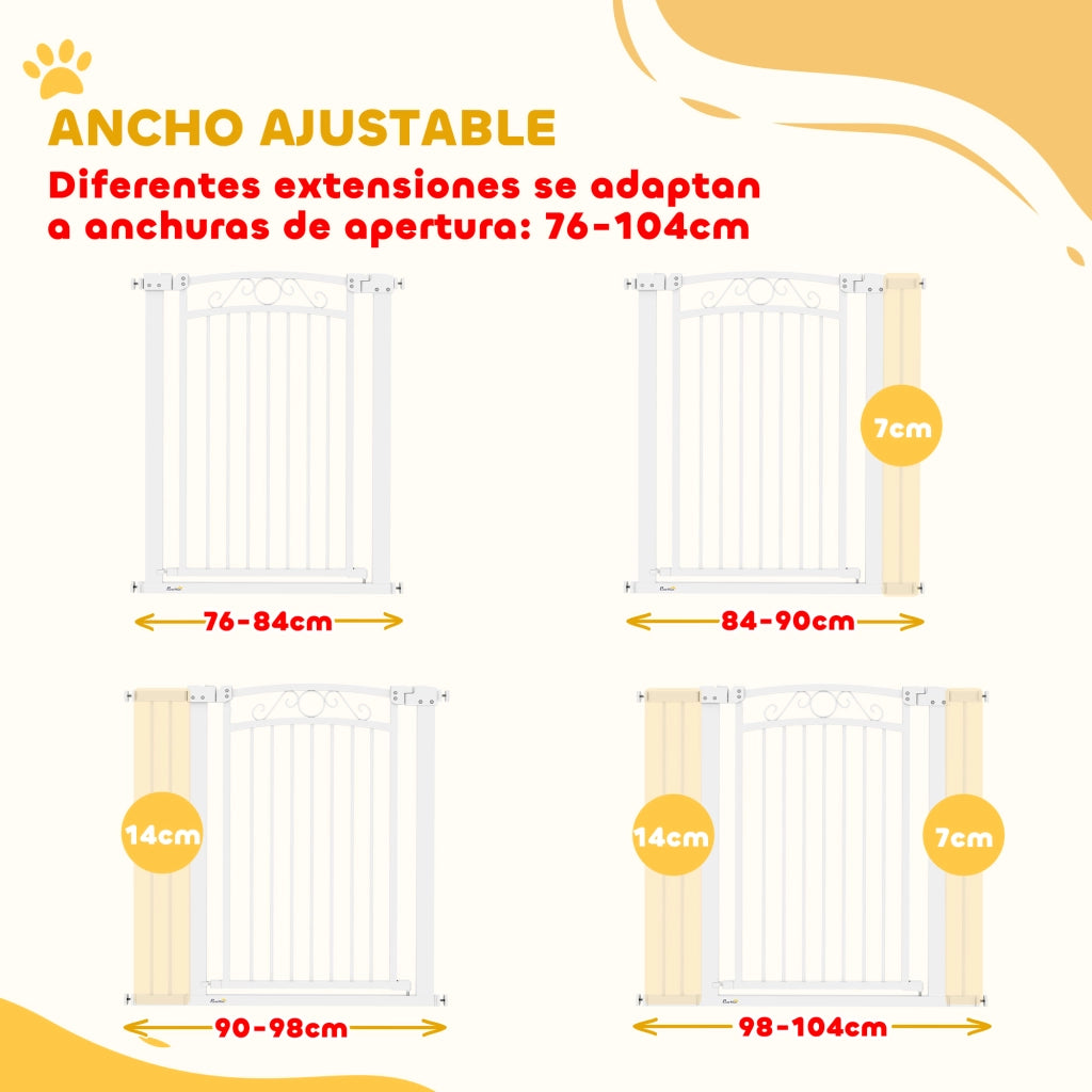 Barriera per Cani Porta con Larghezza Regolabile 76-104 cm ¨C zephmum ¨C Bianco