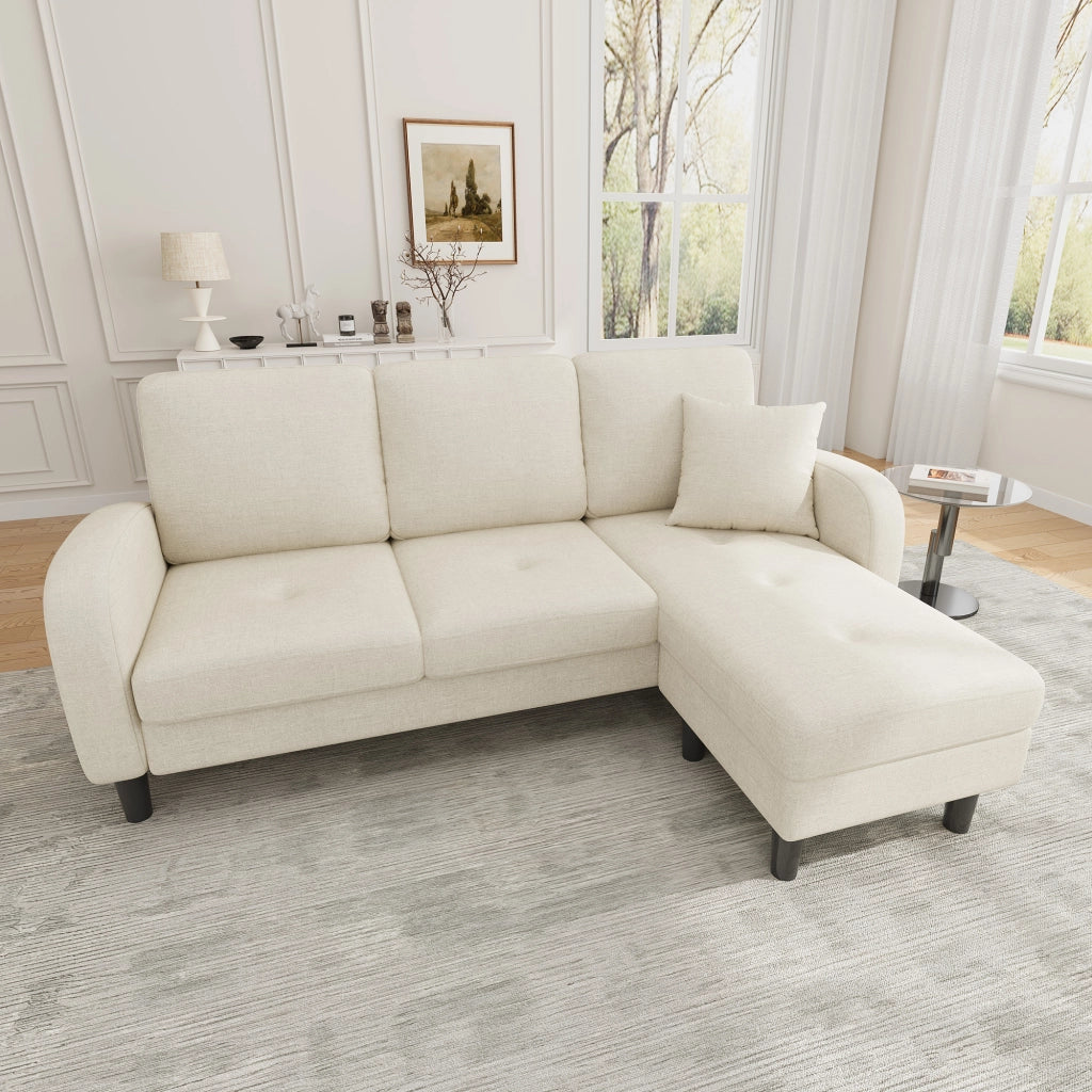 Divano angolare modulare a 3 posti con chaise longue in misto cotone e lino beige chiaro 166 × 118 × 77 cm