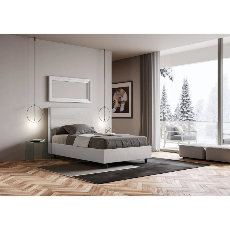 Letto imbottito Piazza e mezzo 110x210 cm Focus - Bianco,Similpelle,Senza rete