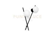 MIKADO APPLIQUE DA PARETE O SOFFITTO 2 LUCI IN METALLO NERO E VETRO SOFFIATO BIANCO D.14CM ATTACCO G9