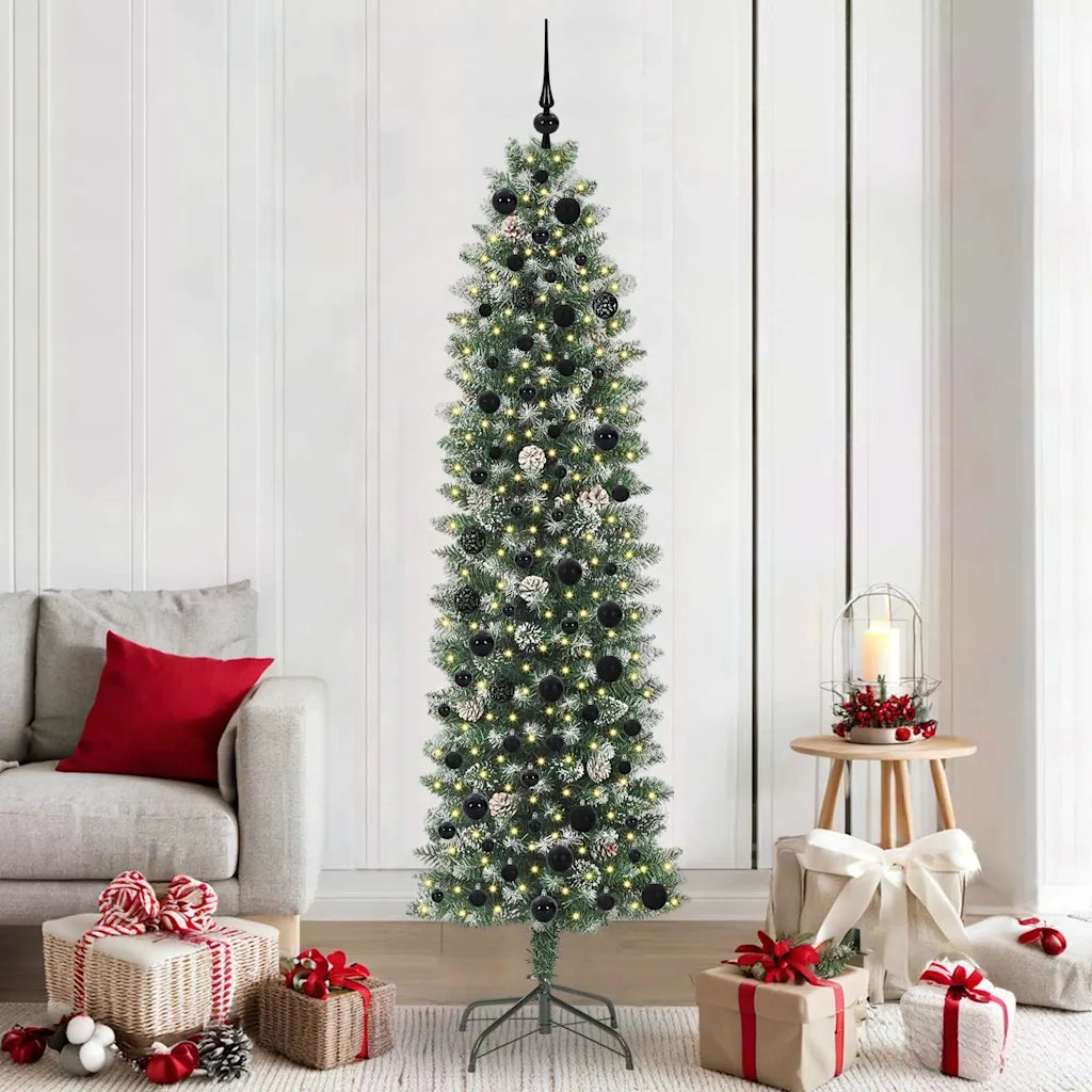 Albero di Natale Artificiale Sottile Verde e Bianco 210 cm 3395306