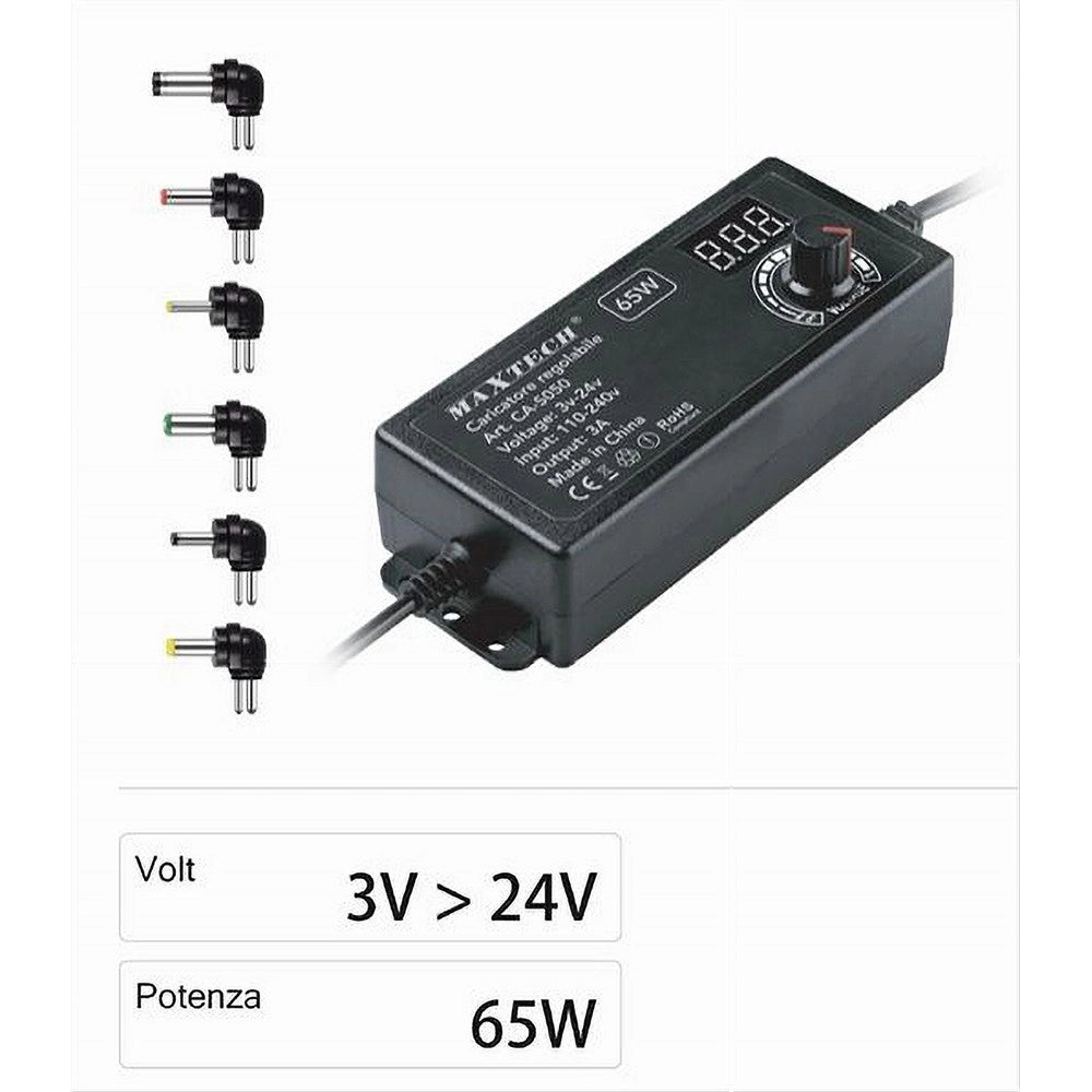 Trade Shop - Alimentatore Caricatore Regolabile 65 W 3a Da 3v A 24v Con 6 Connettori Ca-s050 -