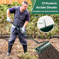 Arieggiatore Giardino 44/53 CM, Arieggiatore da Prato con Manico Rimovibile e Punte per Allentamento del Terreno, Arieggiatore Manuale per Prato, Giardino e Cortile (44 x 128 cm Verde)