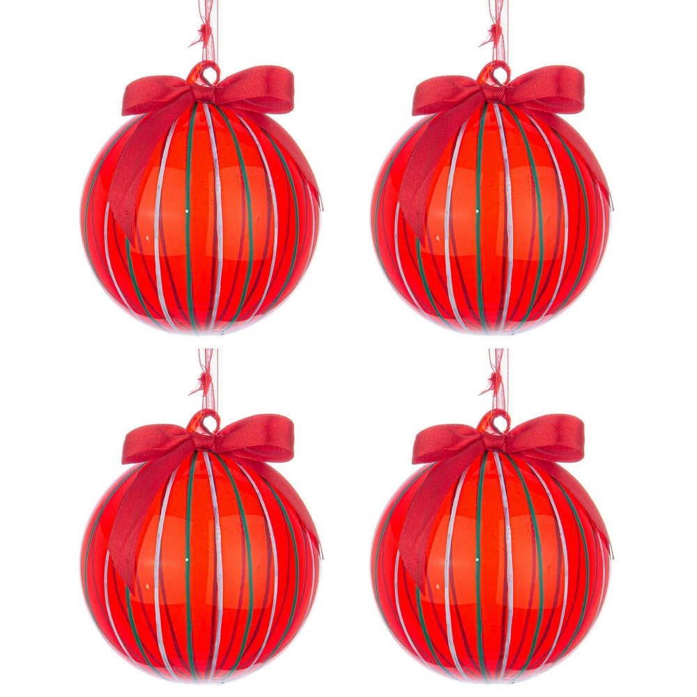 Palline di Natale in Vetro Rosse con Fiocco Stripe Diametro: 100 mm