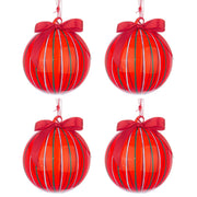 Palline di Natale in Vetro Rosse con Fiocco Stripe Diametro: 100 mm