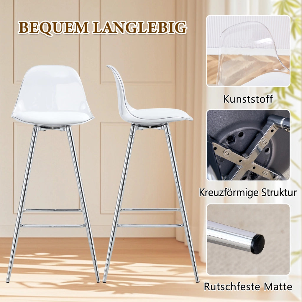 Chaise trasparente con schienale ergonomico e poggiapiedi, struttura in metallo e plastica, argento e trasparente