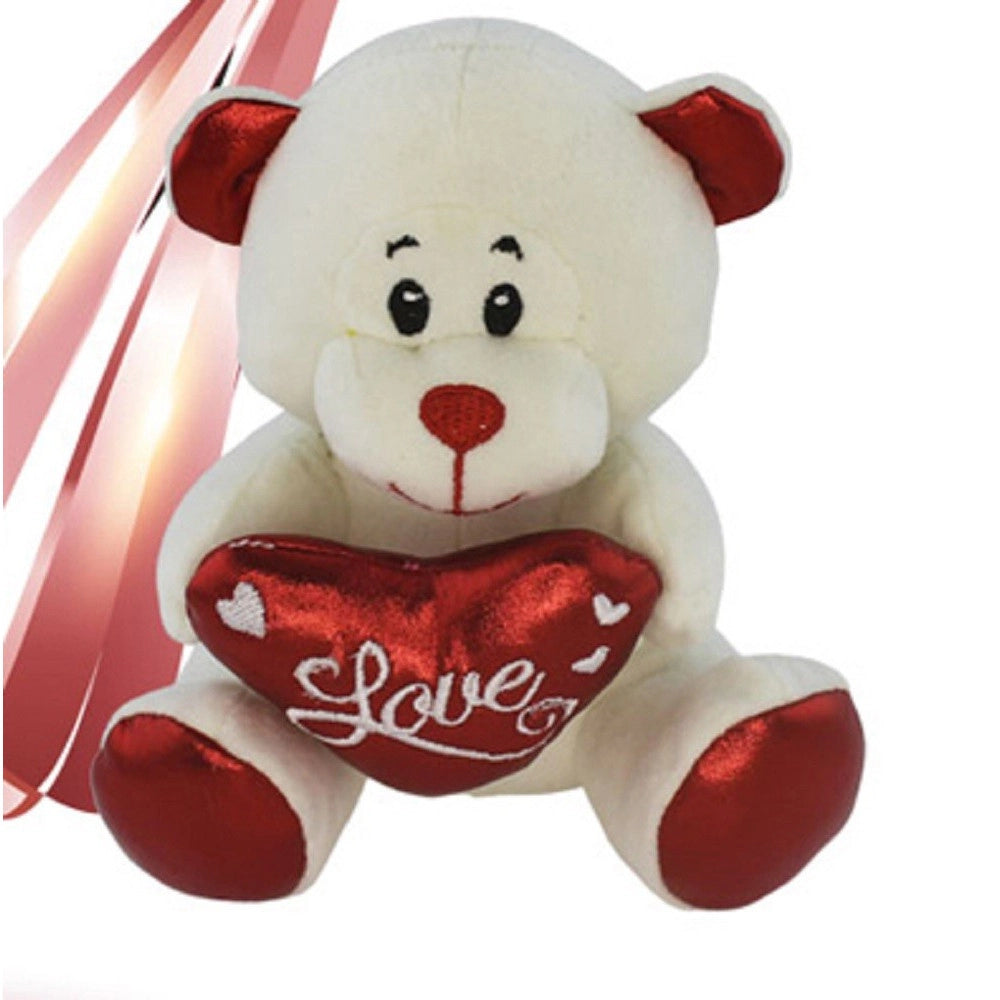Trade Shop - Peluche Orsetto Con Cuore Scritta Love Lamè 16 Cm San Valentino 3 Col.ass. 93635 -