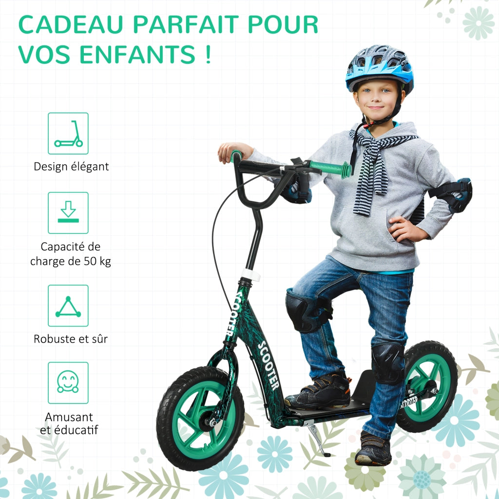 Monopattino Bambini ¨C zephmum ¨C Verde, Ruote Grandi, Altezza Regolabile 6-12 Anni