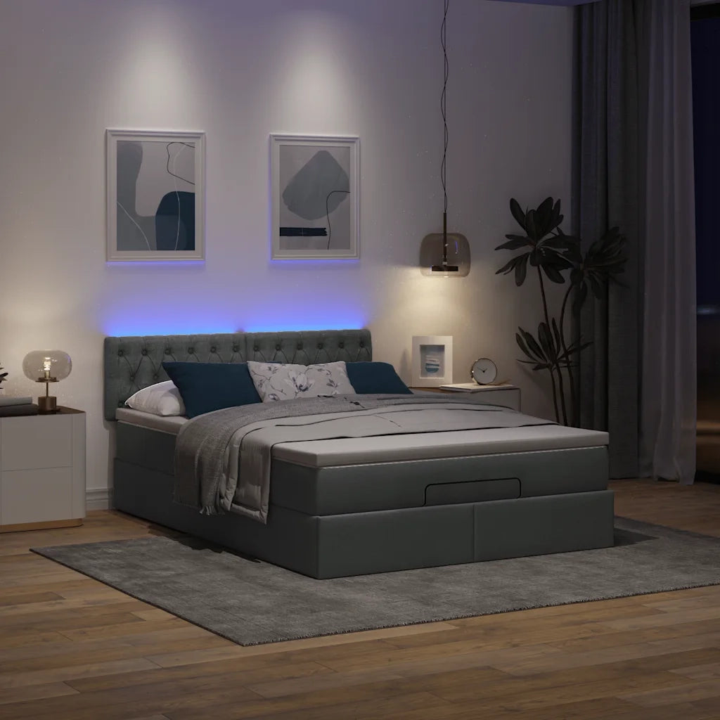 Pouf Letto con Materasso e LED Grigio Scuro 140x200 cm 3312396