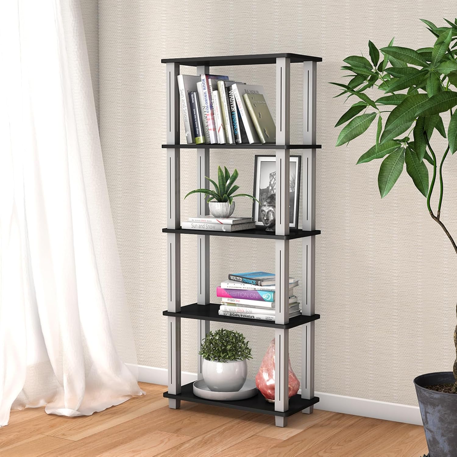 Scaffale a 5 livelli, Libreria Multifunzionale con Tanto Spazio, Scaffale di Stoccaggio Robusto, Ideale per Casa Garage Magazzino, Capacità di Carico 20 kg (Nero)