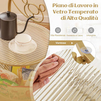 Tavolino da Caffè in Vetro, Tavolino Laterale a 2 Piani con Ruote, Motivo ad Orso, Cestino e Struttura in Metallo, Tavolino per Soggiorno, Camera da Letto e Studio (Oro)