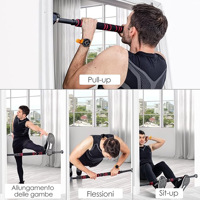 Sbarra per Trazioni per Porta, Barra per Chin Up, Sbarra Orizzontale Montaggio Senza Viti, Lunghezza Regolabile 65-100 cm, Ideale per Allenarsi a Casa e in Palestra