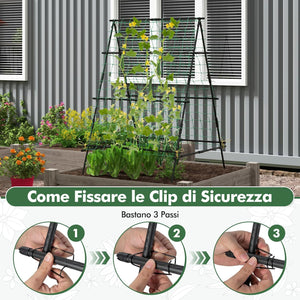 Traliccio da Giardino per Piante Rampicanti, Grigliato da Giardino con Rete, Pali in Metallo Rivestiti, Fili Intrecciati e Clip, Supporto per Viti Rampicanti, Verdure e Uva