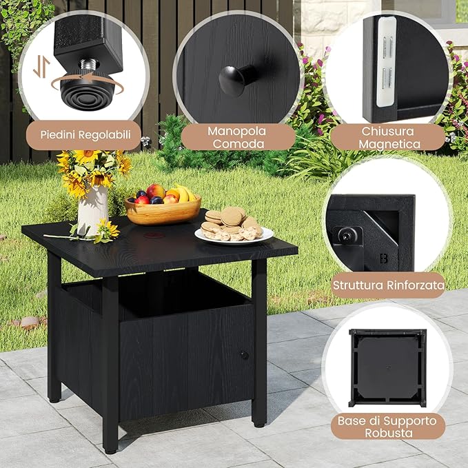 Tavolino da Esterno con Foro per Ombrellone da 4,8 cm, Base per Tavolo con 2 Sacchetti di Sabbia, Tavolino da Esterno per Giardino, Terrazza e Bordo Piscina, 55,5 x 55,5 x 48 cm, Nero
