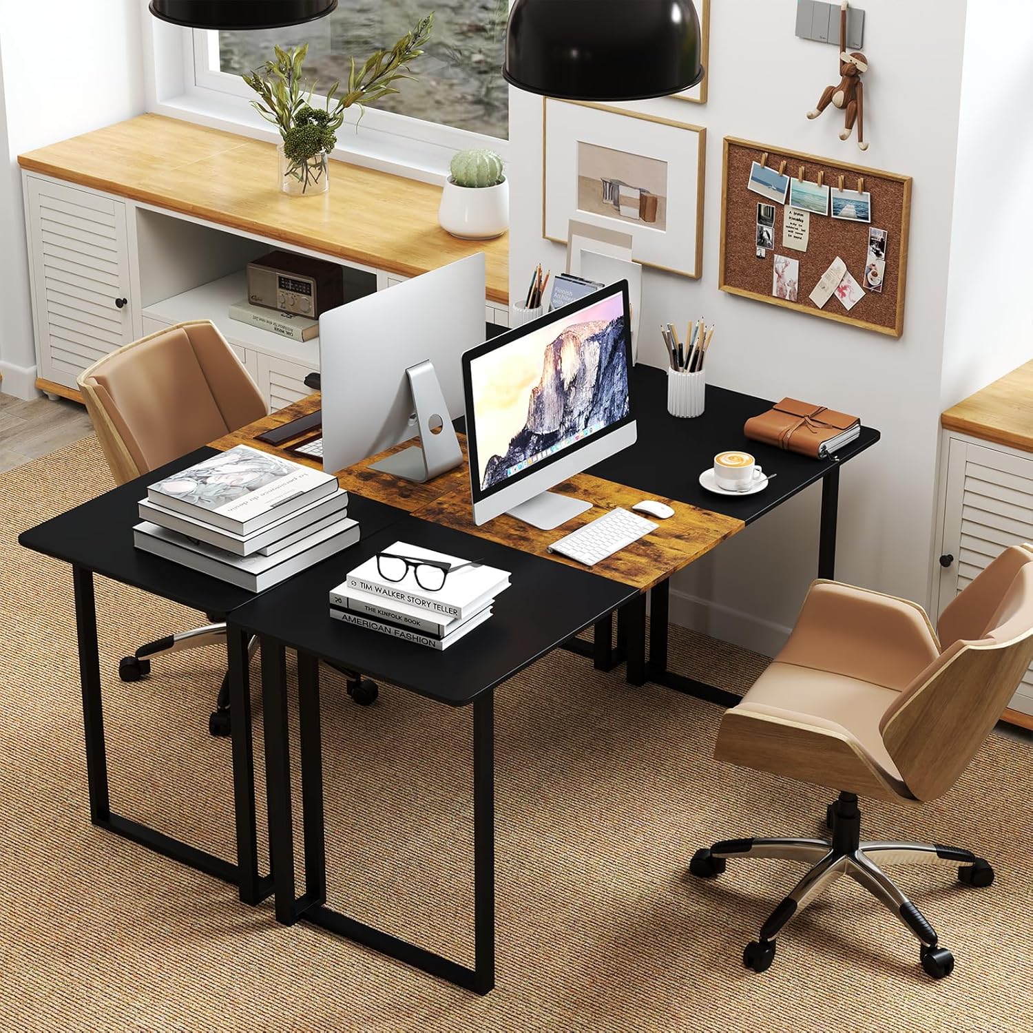 Scrivania per Computer, Scrivania da Ufficio 160 x 60 x 75,5 cm per Studenti e Lavoratori, Tavolo da Conferenza in Metallo Moderno per Studio, Marrone e Nero