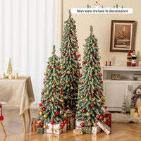 Albero di Natale Slim e Innevato con Luci 120/150 / 180 CM, Set di Alberi di Natale Artificiali Realistico con 216 & 302 & 505 Punte di Rami e 100 & 120 & 180 Luci LED