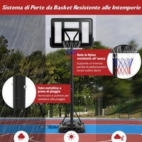 Canestro da Basket da Esterno ed Interno per Adulti, Canestro da Basket Professionale e Regolabile 230-305 cm con Ruote, Tabellone Antiurto da 110 cm e Contenitore per Palloni