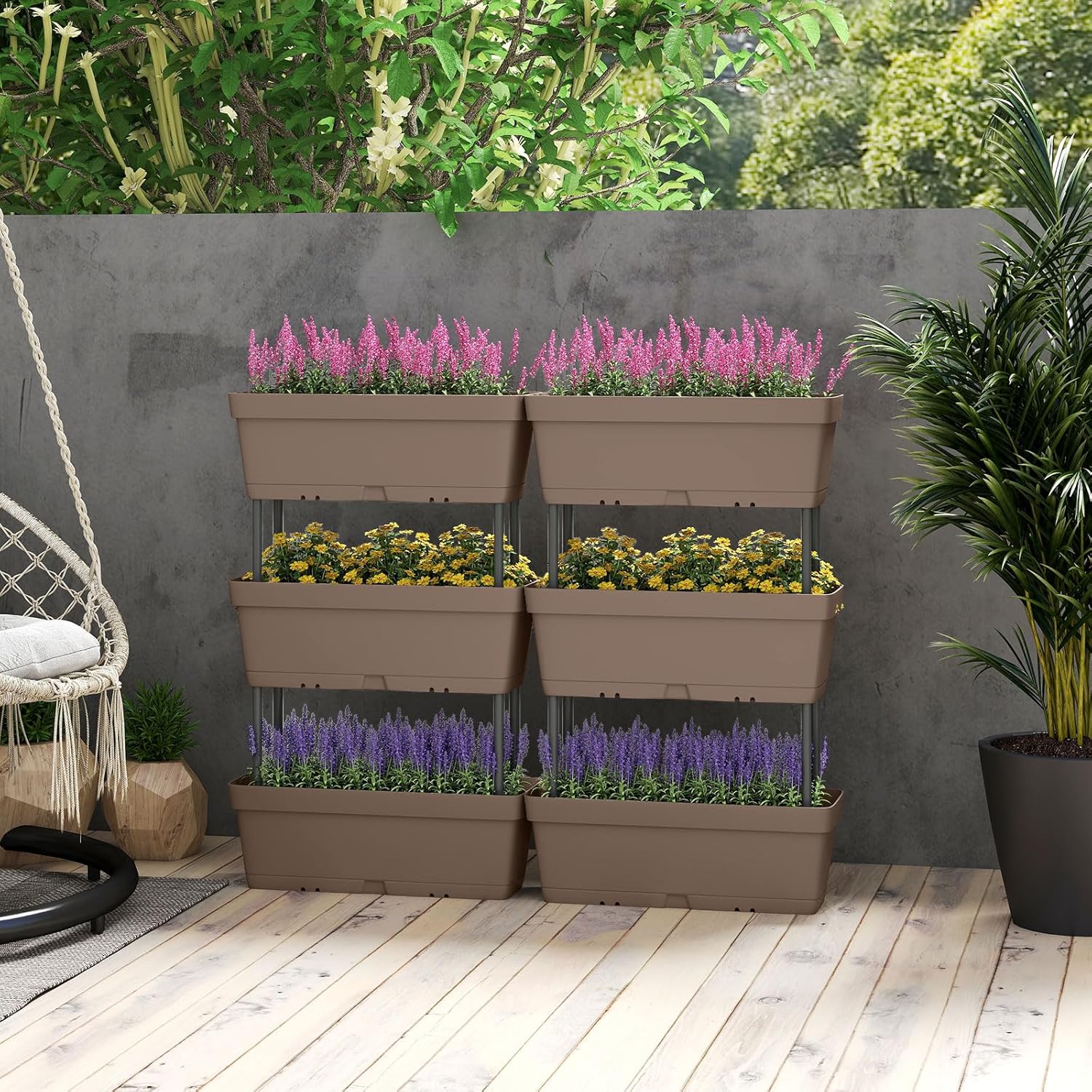 Letto Verticale Rialzato, 6 PZ Fioriere da Giardino per Verdure, Erbe e Fiori, Fioriere Elevate per Interni ed Esterni per Patio, Giardino e Balcone (Grigio)