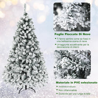 Albero di Natale Innevato 180/225 cm, Albero di Natale con 250/450 Luci a LED Bianco Caldo, 600/1010 Rami Folti e Base Metallica, Ideale per Casa, Ufficio e Negozio (180 CM)