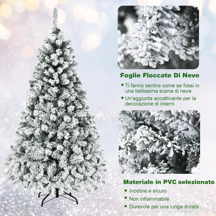 Albero di Natale Innevato 180/225 cm, Albero di Natale con 250/450 Luci a LED Bianco Caldo, 600/1010 Rami Folti e Base Metallica, Ideale per Casa, Ufficio e Negozio (180 CM)