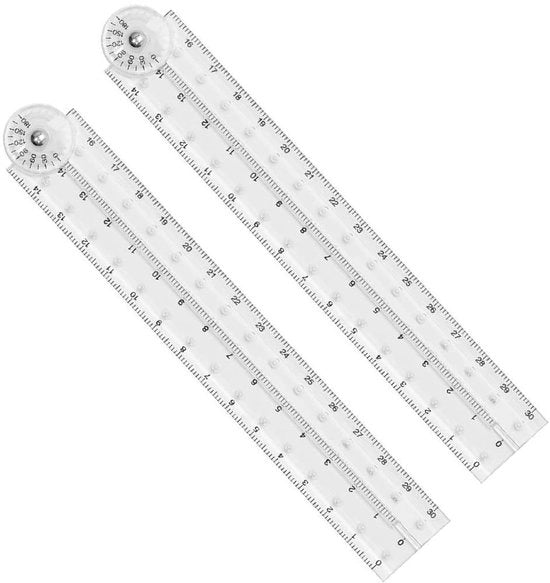 Set di due linee di misura trasparenti e flessibili in plastica, ecocompatibili, adatti per ufficio e scuola, ripiegabili.