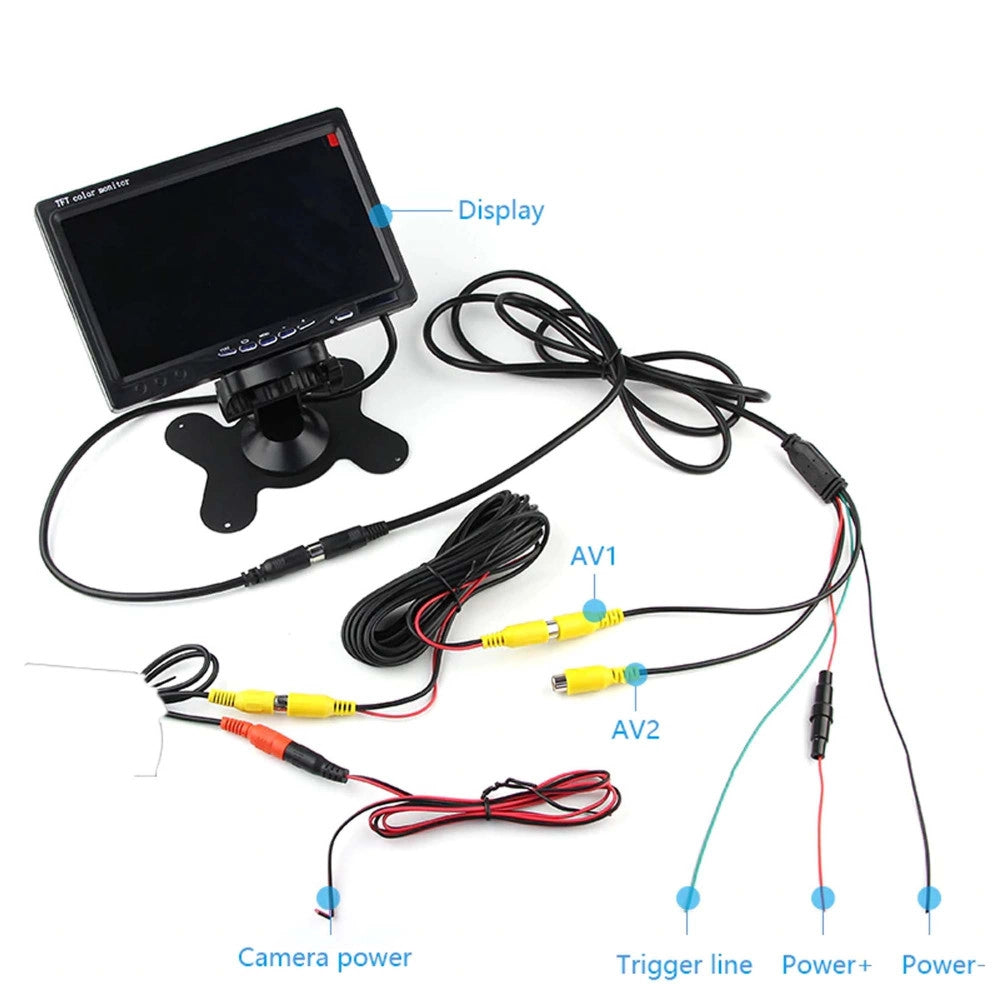 Trade Shop - Monitor Lcd 7'' Pollici 2 Ingressi Video Tft Poggiatesta Auto Retromarcia Staffa -