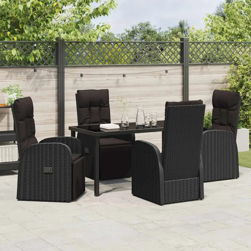 Set da Pranzo per Giardino con cuscino 5 pcs Nero polyrattan 3379515