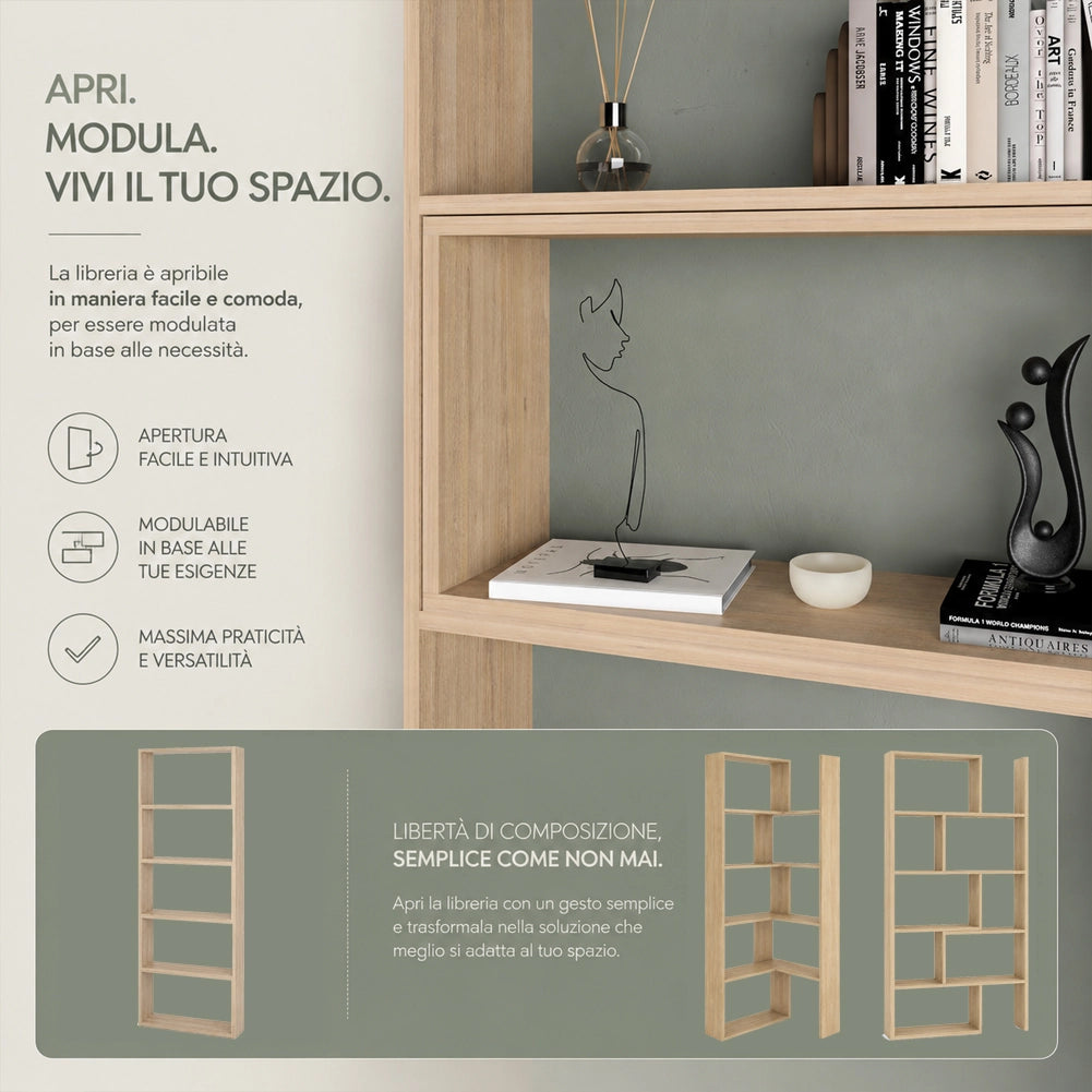 Libreria Modulare Apribile 72x22x200 cm Scaffale Libri Componibile in Legno  Quercia